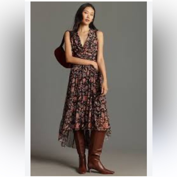 NWT Anthropology 4SI3NNA Women’s Floral V-Neck Sleeveless Midi Dress Size: M